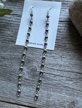 Load image into Gallery viewer, Long Sterling Silver 5mm Pearls Rosary Bead Drop Earrings. 5.5 Inch