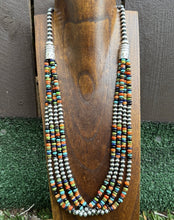 Load image into Gallery viewer, Sterling Silver Multi Strand Multi Stone Pearls Bead Necklace. 28 inch
