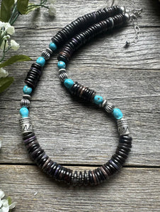 Sugilite Sleeping Beauty Turquoise Sterling Silver Nuggets Bead Necklace 18 inch