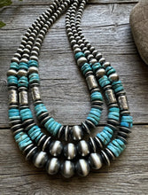 Load image into Gallery viewer, Turquoise Sterling Silver Graduated Multi Strand Pearls Layered Bead Necklace