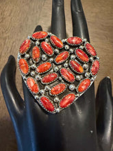 Load image into Gallery viewer, Navajo sterling silver adjustable red spiny oyster heart ring
