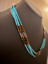 Load image into Gallery viewer, Sterling silver turquoise tigers eye necklace 24 inch