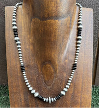 Load image into Gallery viewer, Black Onyx Multi Graduated Sterling Silver Pearls Bead Necklace 18 inch 4mm -8mm