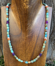 Load image into Gallery viewer, Sterling Silver Blue Green Turquoise Multi Stone Bead Necklace. 18 inch
