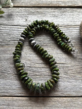 Load image into Gallery viewer, Sterling Silver Green Turquoise Nuggets W Pearls Bead Necklace. 18 Inch