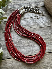 Load image into Gallery viewer, Sterling Silver Multi Strand Red Bamboo Coral W Pearls Bead Necklace 24 Inch