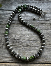 Load image into Gallery viewer, Sterling Silver Pearls Sonoran Gold Turquoise Nuggets Corrugated Bead Necklace