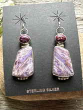 Load image into Gallery viewer, Navajo 925 Sterling Silver Purple Spiny Oyster Charoite Handmade Earrings RS
