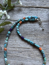 Load image into Gallery viewer, Sterling Silver Blue Green Turquoise Multi Stone Bead Necklace. 18 inch