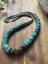 Load image into Gallery viewer, Sterling Silver Graduated Blue Green Turquoise Pearls Bead Necklace. 18 inch