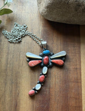 Load image into Gallery viewer, Navajo Sterling Silver Multi Stone Turquoise Spiny Oyster Dragonfly Pendant T