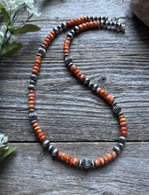 Load image into Gallery viewer, Southwestern Sterling Silver Orange Spiny Oyster Pearls Bead Necklace 18 inch
