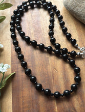 Load image into Gallery viewer, Sterling Silver Plain Round Black Onyx Bead Necklace. 30 Inch