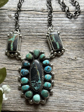 Load image into Gallery viewer, Navajo Sterling Silver Black Jack Turquoise Cluster Lariat Y Chain Necklace KY