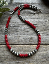 Load image into Gallery viewer, Southwestern 925 Sterling Silver Red Coral 6mm Pearls Bead Necklace 18 Inch