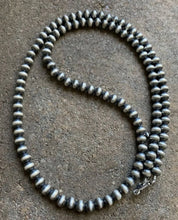 Load image into Gallery viewer, 7mm 26 Inch 925 Sterling Silver Oxidized Pearls Bead Necklace Southwestern