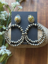 Load image into Gallery viewer, Navajo Sterling Silver Yellow Bumblebee Jasper Pearl Double Loop Earrings Etta