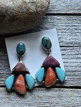 Load image into Gallery viewer, Navajo 925 Sterling Silver Multi Stone Cluster Earrings Marcella James