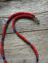 Load image into Gallery viewer, Sterling Silver Red Coral Lapis Bead Necklace. 18 inch Gift