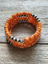 Load image into Gallery viewer, Sterling Silver Orange Spiny Oyster Pearls Bead Wrap Spiral Bracelet Free Size