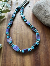 Load image into Gallery viewer, Sterling Silver Purple Charoite Blue Turquoise Pearls Bead Necklace 18 Inch Gift
