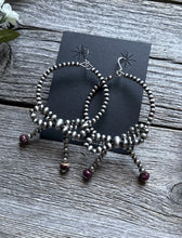 Load image into Gallery viewer, Sterling Silver Bow Purple Spiny Oyster Pearls Hoop Bead Earrings 3.5 Inch