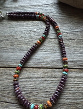 Load image into Gallery viewer, Sterling Silver Purple Spiny Oyster Multi Stone Bead Necklace. 18 inch. Gift