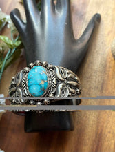 Load image into Gallery viewer, Rick Werito Sonoran Rose Turquoise Sterling Silver Stamped Cuff Bracelet. Navajo