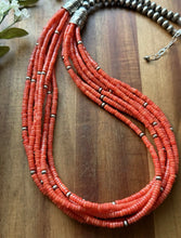 Load image into Gallery viewer, Sterling Silver Multi Strand Orange Bamboo Coral Pearls Bead Necklace 28 Inch