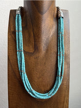 Load image into Gallery viewer, Sterling Silver Multi Strand Blue Turquoise Bead Necklace. 24 inch. Gift