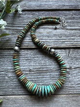 Load image into Gallery viewer, Sterling Silver Graduated Green Turquoise Bead Necklace. 18 inch