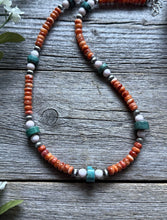 Load image into Gallery viewer, Orange Spiny Oyster Multi Stone Color Sterling Silver Bead Necklace 18 inch Gift