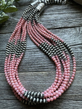 Load image into Gallery viewer, Sterling Silver Multi Strand Pink Coral W Pearls Bead Necklace 24 Inch