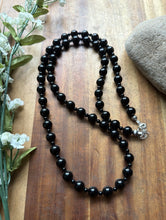 Load image into Gallery viewer, Sterling Silver Plain Round Black Onyx Bead Necklace. 30 Inch