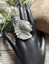 Load image into Gallery viewer, Native American Sterling Silver Indian Chief Head Stamped Adjustable Ring E