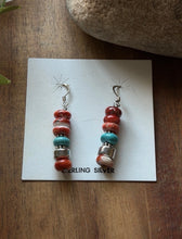 Load image into Gallery viewer, Sterling Silver Orange Red Spiny Oyster Bead Drop Earrings. 1.75 Inch