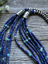 Load image into Gallery viewer, Sterling Silver Multi Strand Stone Lapis Turquoise Bead Necklace. 30 inch