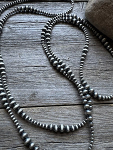 4mm - 8mm Multi Graduated Sterling Silver Oxidized Pearls Bead Necklace 60 Inch