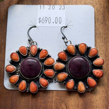 Load image into Gallery viewer, Navajo Sterling Silver Orange Purple Spiny Oyster Handmade Earrings Sheila