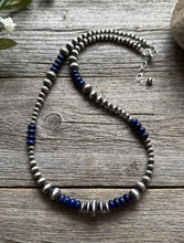 Load image into Gallery viewer, Lapis Multi Graduated Sterling Silver Pearls Bead Necklace 18 inch. 4mm - 8mm