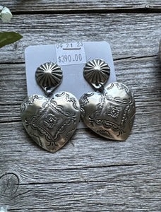 Navajo Sterling Silver Stamped Heart Earrings. VJP Vincent