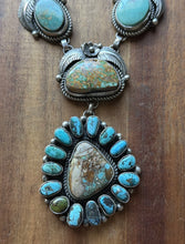 Load image into Gallery viewer, Navajo Sterling Silver Blue Green Royston Turquoise Lariat Cluster Necklace CY
