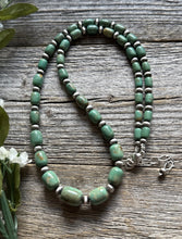 Load image into Gallery viewer, Sterling Silver Green Graduated Turquoise Nuggets Bead Necklace 21 inch