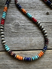 Load image into Gallery viewer, Southwestern 925 Sterling Silver Multi Stone W Pearls Bead Necklace 22 Inch Gift