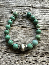 Load image into Gallery viewer, Sterling Silver Green Turquoise W Pearl Bead Bracelet. 6.5 Inch