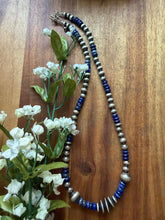 Load image into Gallery viewer, Sterling silver lapis bead necklace 18 inch