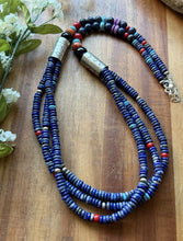 Load image into Gallery viewer, Sterling Silver Multi Strand Stone Lapis Pearls Bead Necklace 26 Inch Navajo RD
