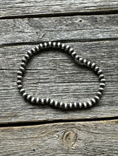 Load image into Gallery viewer, 4mm 7 Inch Stretch Sterling Silver Oxidized Pearls Bead Bracelet Southwestern
