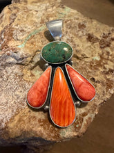Load image into Gallery viewer, Navajo sterling silver orange spiny oyster turquoise pendant