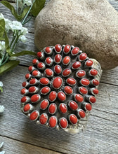 Load image into Gallery viewer, Navajo Native Sterling Silver Red Mediterranean Coral Cuff Bracelet C Yazzie